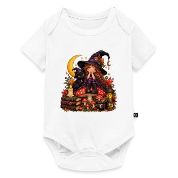 Niedliche Hexe mit schwarzer Katze - Baby Premium Kurzarmbody - Weiß - Vorne