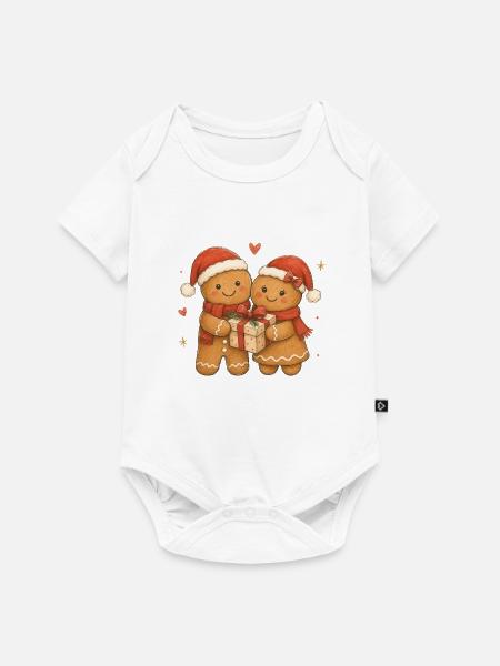 Aquarell-Lebkuchen-Paar mit Geschenk - Baby Premium Kurzarmbody - Weiß