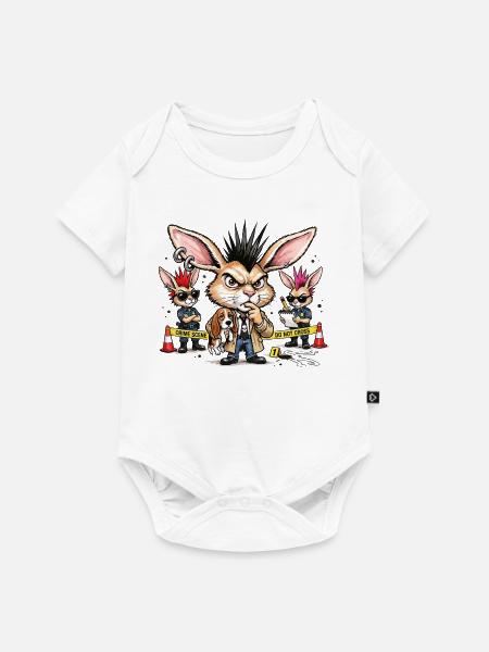 Bunny Punk Ermittler Trio - Baby Premium Kurzarmbody - Weiß