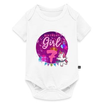 Happy Birthday Girl 7 Einhorn Siebter Geburtstag - Baby Premium Kurzarmbody - Weiß - Vorne