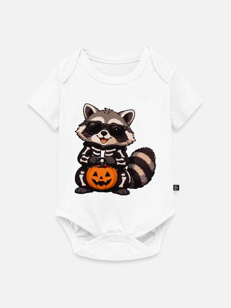 Skelett-Raccoon mit Kürbis - Baby Premium Kurzarmbody - Weiß