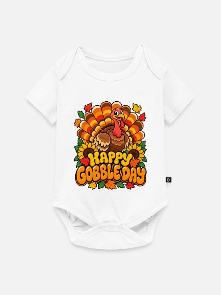 Fröhlicher Gobble Day Truthahn - Baby Premium Kurzarmbody - Weiß