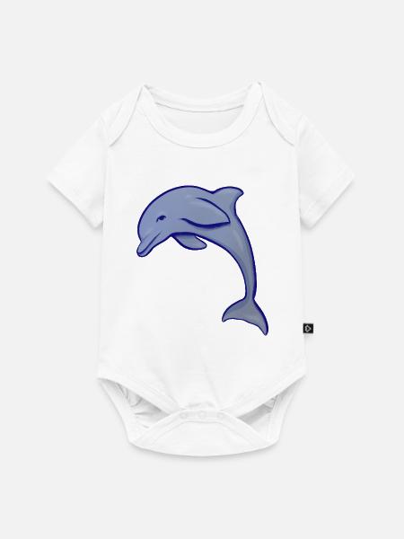 Blue Dolphin Silhouette Wave Emblem - Baby Premium Kurzarmbody - Weiß