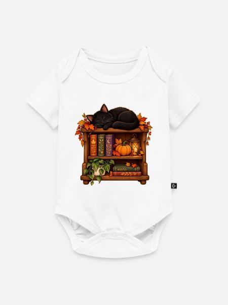 Herbst-Bücherregal-Katze - Baby Premium Kurzarmbody - Weiß