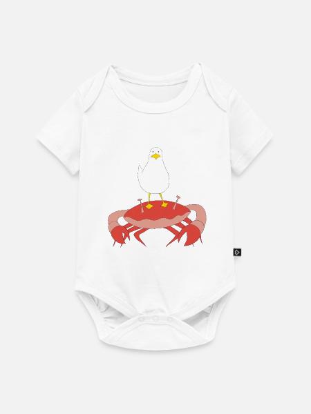 Seemöwe auf Krabbe - Baby Premium Kurzarmbody - Weiß