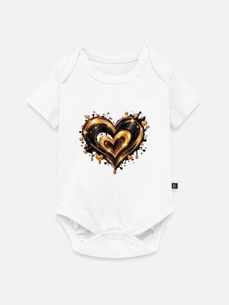 Goldenes Glitzerherz Motiv - Baby Premium Kurzarmbody - Weiß