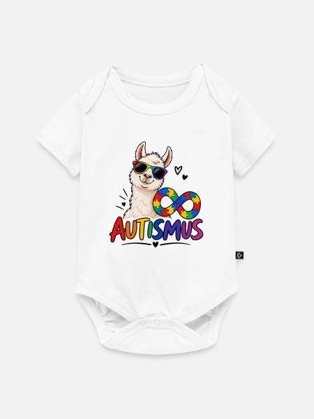 Lama Regenbogenpuzzle Autismus - Baby Premium Kurzarmbody - Weiß