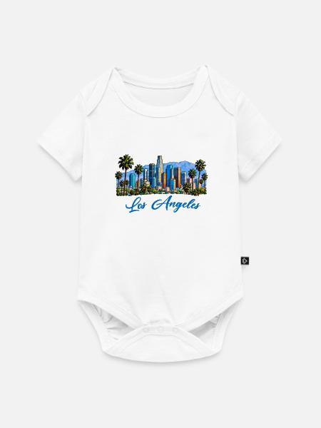 Los Angeles Skyline Palmen Illustration - Baby Premium Kurzarmbody - Weiß