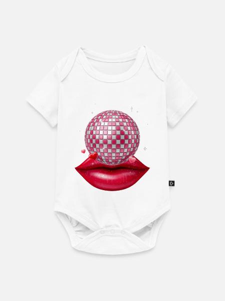 Rote Lippen mit Discokugel Kaugummiblase - Baby Premium Kurzarmbody - Weiß
