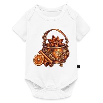 Ornamentierter Kupferkessel mit Gewürzstern - Baby Premium Kurzarmbody - Weiß - Vorne