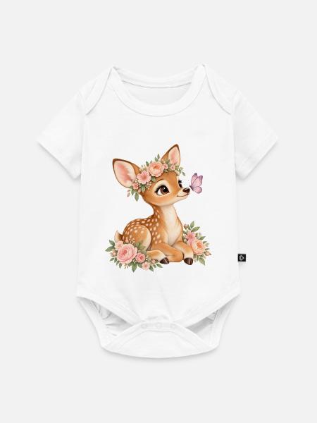 Hirsch mit Blumenkranz - Baby Premium Kurzarmbody - Weiß