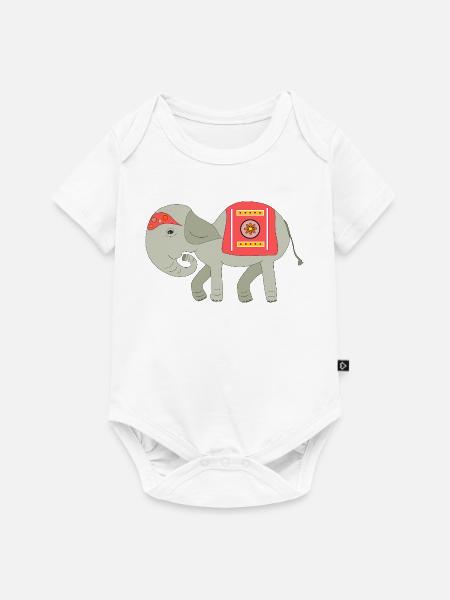 Elefant mit roter Deckentrage - Baby Premium Kurzarmbody - Weiß