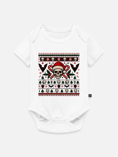 Skull Santa Candy Cane Muster - Baby Premium Kurzarmbody - Weiß
