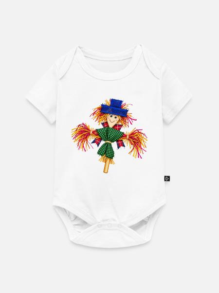 Buntes Stroh-Vogelscheuchen-Patchwork - Baby Premium Kurzarmbody - Weiß