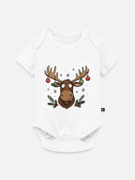 Lustiger Elch mit Christbaumkugeln - Baby Premium Kurzarmbody - Weiß
