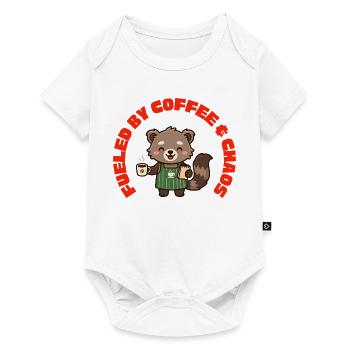 Angetrieben von Kaffee und Chaos Barista Waschbär-Kunst - Baby Premium Kurzarmbody - Weiß - Vorne