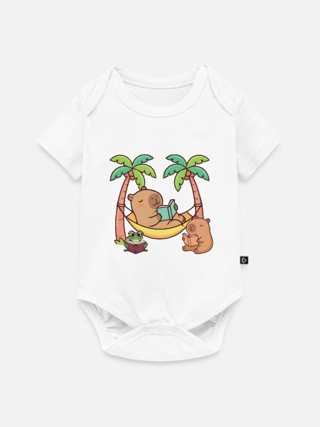 Niedliche Kapybara-Lesebücher Hängematte Tropenkunst - Baby Premium Kurzarmbody - Weiß