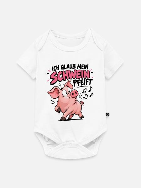 Schwein Pfeift Cartoon Musikhumor - Baby Premium Kurzarmbody - Weiß