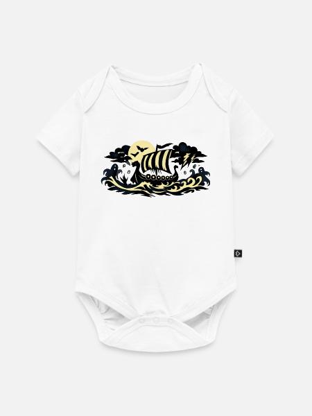 Mondschein Viking Schiff - Baby Premium Kurzarmbody - Weiß
