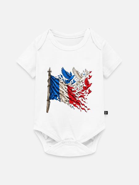 Frankreich Flagge Freiheit & Frieden – Tauben - Baby Premium Kurzarmbody - Weiß