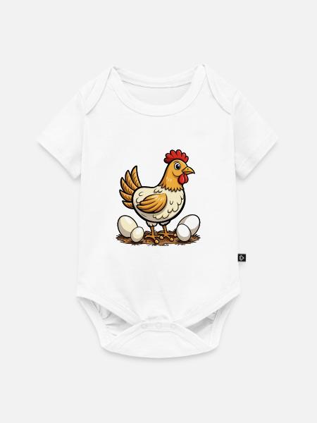 Niedliche Mama-Huhn mit Eiern - Baby Premium Kurzarmbody - Weiß