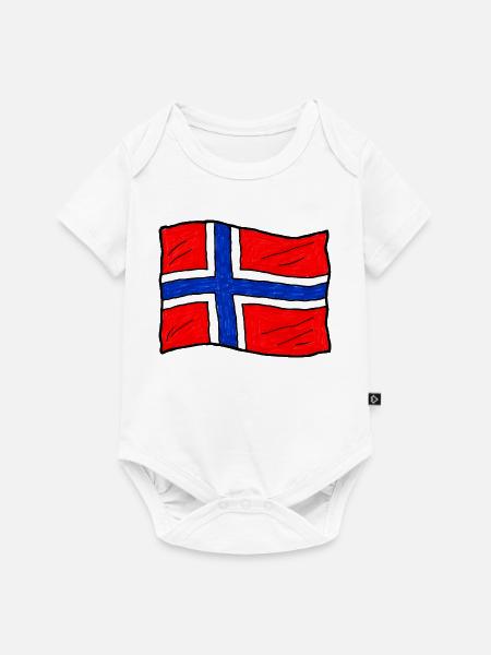Handgezeichnete Norwegenflagge - Baby Premium Kurzarmbody - Weiß