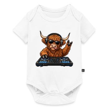 Highland Cattle als DJ – Schottischer Partyspaß - Baby Premium Kurzarmbody - Weiß - Vorne