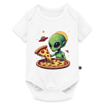 Foodie-Alien und Pizza-humorvolle Illustration - Baby Premium Kurzarmbody - Weiß - Vorne