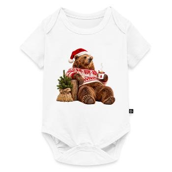 Gemütlicher Weihnachtsbär im Pulloverdesign - Baby Premium Kurzarmbody - Weiß - Vorne