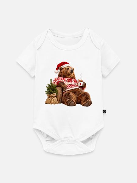 Gemütlicher Weihnachtsbär im Pulloverdesign - Baby Premium Kurzarmbody - Weiß