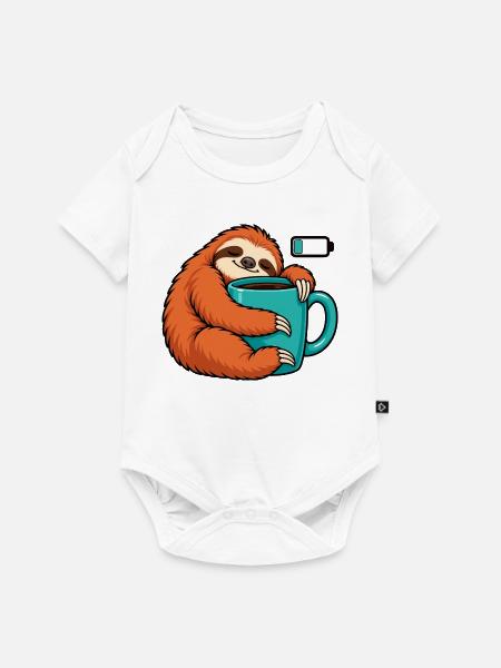 Cozy Sloth Kaffeetasse Kunst - Baby Premium Kurzarmbody - Weiß