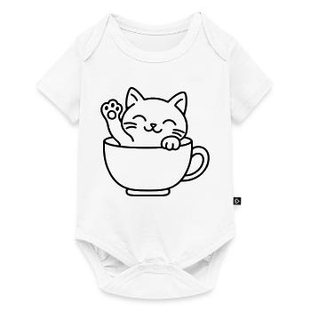 Süße Katze in Teetasse – Kawaii-Katzenliebhaber-Geschenk - Baby Premium Kurzarmbody - Weiß - Vorne