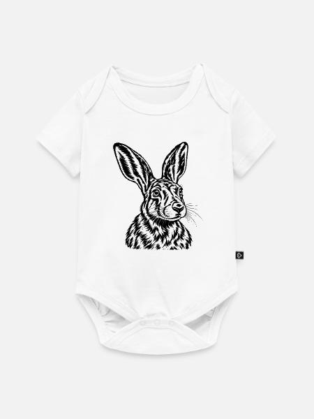 Feldhase – Detaillierte Schwarz Weiß Gravur - Baby Premium Kurzarmbody - Weiß