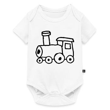 Handgezeichnete Spielzeug-Lokomotive - Baby Premium Kurzarmbody - Weiß - Vorne