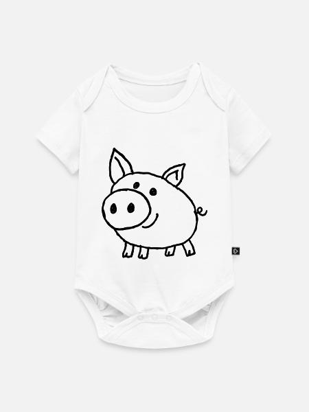Fröhliches Schwein in naiver Zeichenkunst - Baby Premium Kurzarmbody - Weiß