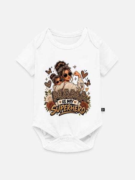 Mama-Heldin Leopardenduo - Baby Premium Kurzarmbody - Weiß