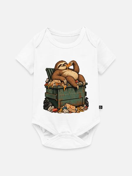Mülltonnen-Sloth Pizza-Pause - Baby Premium Kurzarmbody - Weiß