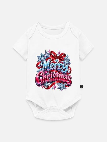 Merry Christmas Glitzer  - Baby Premium Kurzarmbody - Weiß