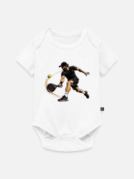 Dynamischer Padel Spieler im Schwarz - Baby Premium Kurzarmbody - Weiß