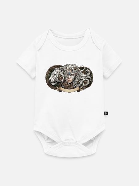 Fantasiefrau mit mechanischem Tiger - Baby Premium Kurzarmbody - Weiß
