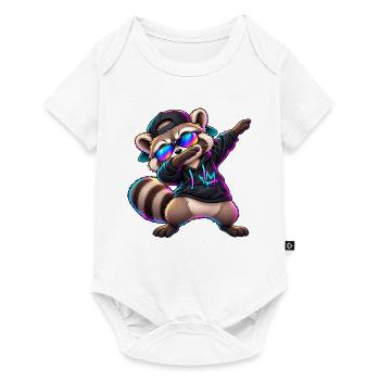 Waschbär mit Sonnenbrille – Cooler Dab Dance - Baby Premium Kurzarmbody - Weiß - Vorne