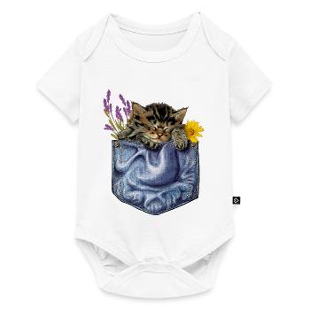 Chaton dans une poche en jean - Body à manches courtes Premium Bébé - blanc - Devant