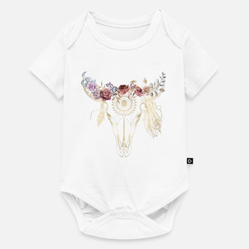 Boho Style / Blumen / Skull / Design - Baby Premium Kurzarmbody - Weiß