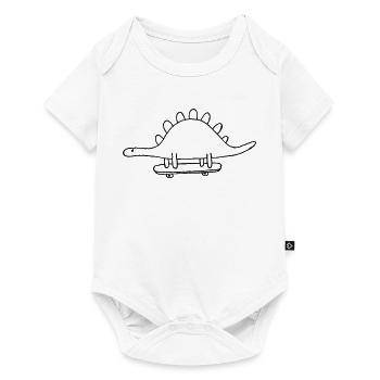 Cooler Skateboard Dinosaurier, Süsser Skater Dino - Baby Premium Kurzarmbody - Weiß - Vorne