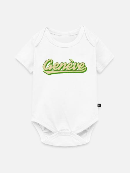 Genève Retro Script Limette - Baby Premium Kurzarmbody - Weiß
