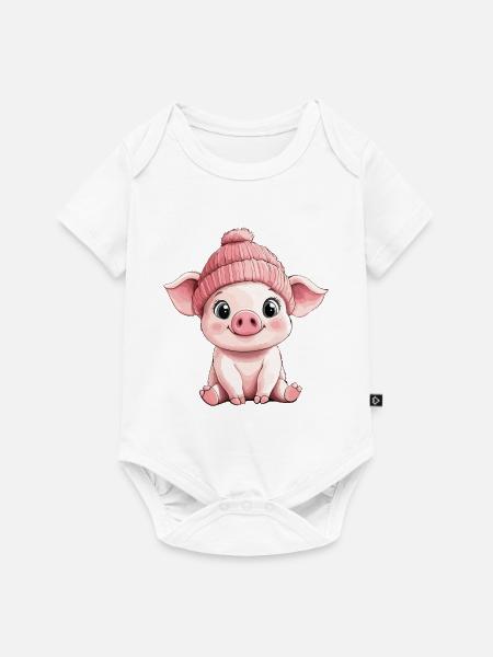 Schwein Süß Niedlich Baby Kinder Tier Cartoon - Baby Premium Kurzarmbody - Weiß