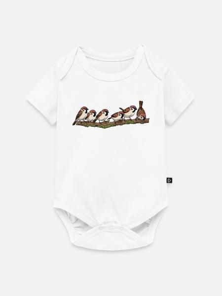 Sperlinge am Ast Naturillustration - Baby Premium Kurzarmbody - Weiß