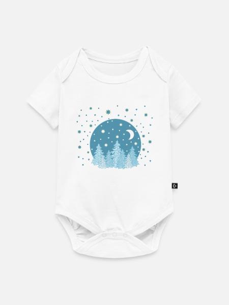 Winterwald mit Sternenhimmel - Baby Premium Kurzarmbody - Weiß