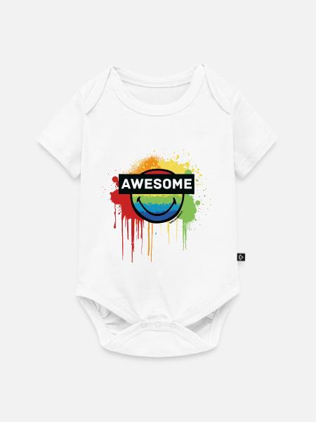 SmileyWorld Awesome Regenbogen-Smiley - Baby Premium Kurzarmbody - Weiß
