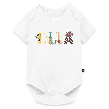ELLA Namenskunst mit gestickten Blumen - Baby Premium Kurzarmbody - Weiß - Vorne